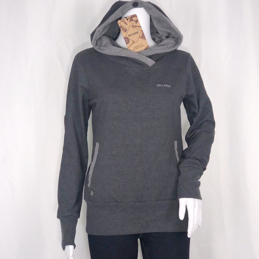 Mazine Charcoal Gray Evaline Long Sleeves Crossover Hoodie SzS Pouch Pockets